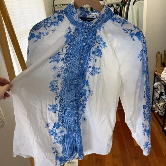 Boston Proper Wildflowers Print Peasant Shirt 100% cotton - Picture 3 of 8